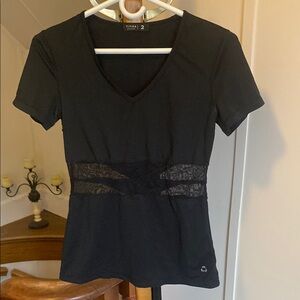 Black Lace Accent V-Neck Top